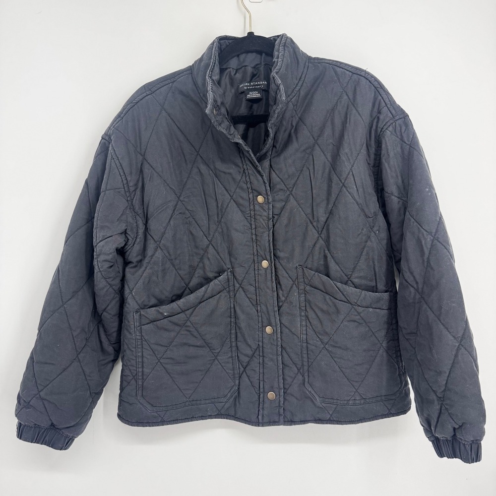Social‎ Standard by Sanctuary Quilted Jacket Women XS Black Diamond Snap Utility